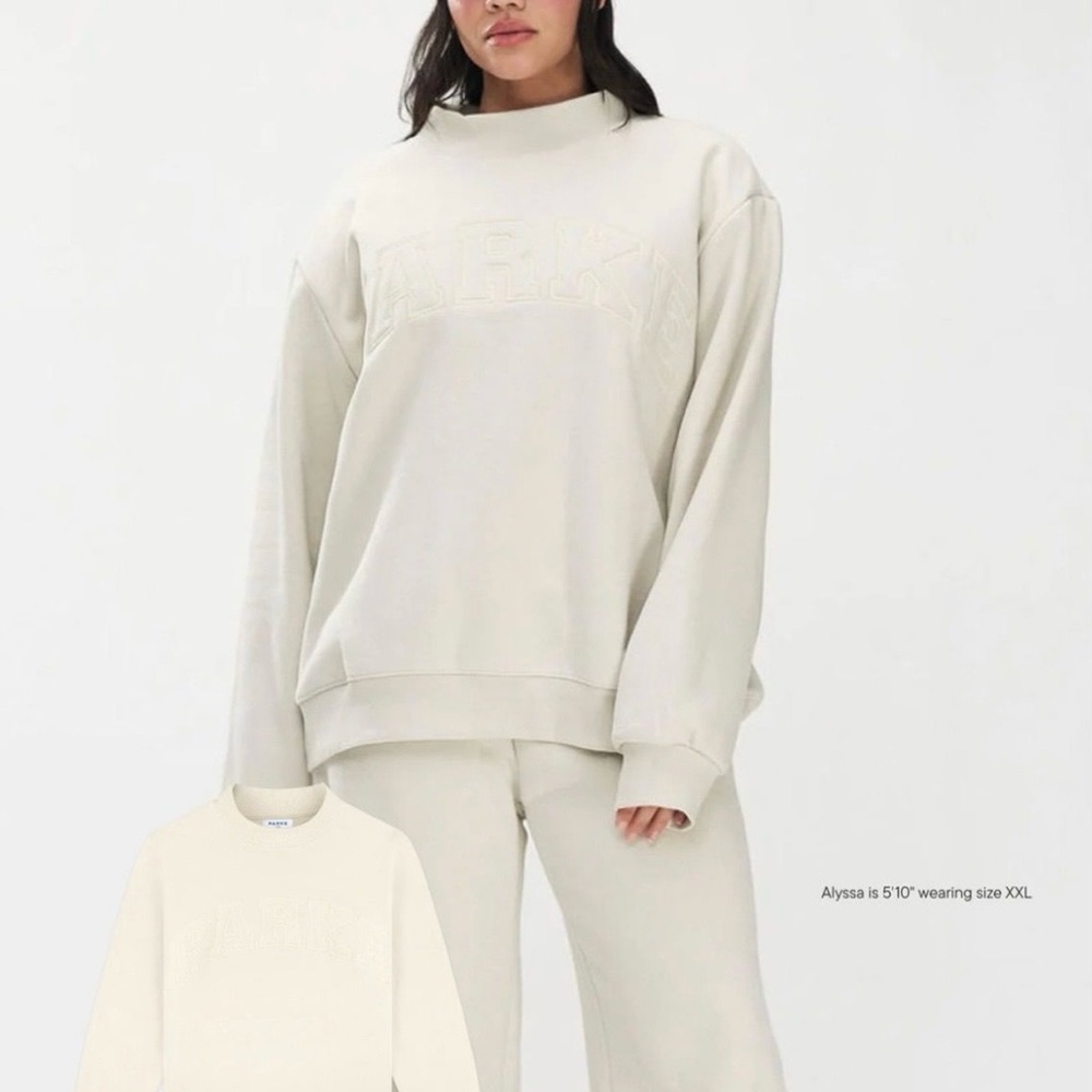 PARKE NWT Monochrome Varsity Mock Neck Crew in OAT